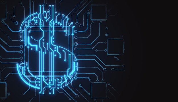 モックアップとぼやけた背景に抽象的な輝く青い回路ドル ホログラム場所オンライン バンキングと金融技術の概念 3 d レンダリング