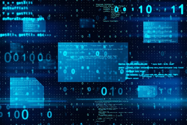 Premium Photo | Abstract glowing blue coding background binary code ...