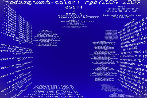 Photo abstract glowing blue coding programming background with mock up place big data and code concept 3d rendering