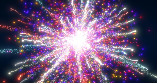 Abstract glowing energy explosion colorful swirl fireworks from lines and magic particles