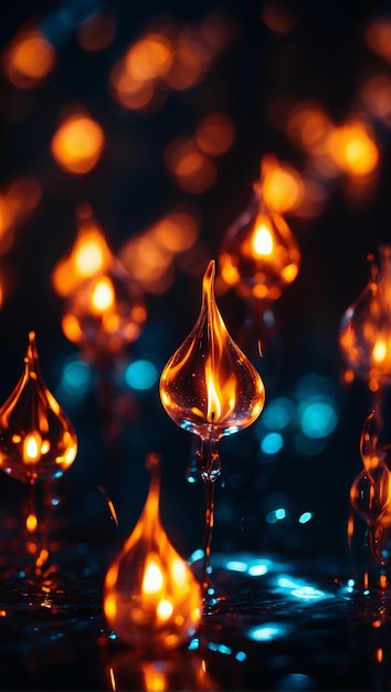 abstract glowing flame drops in electric generated ai