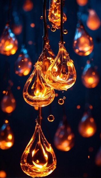 abstract glowing flame drops in electric generated ai