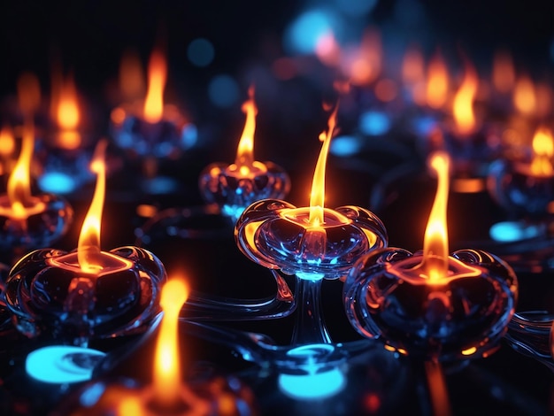 Abstract glowing flame drops in electric illumination generative ai