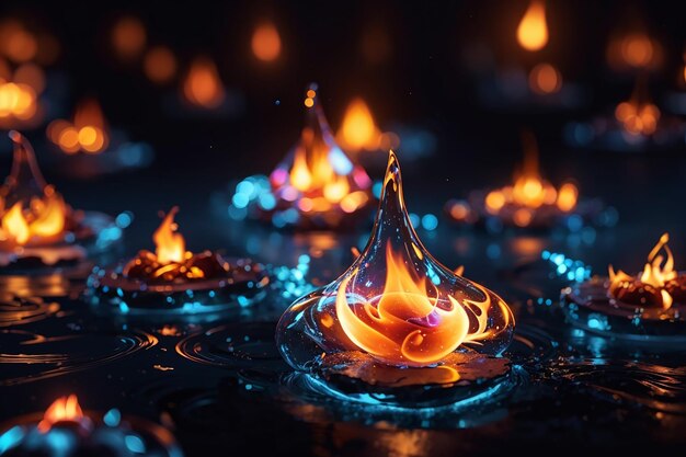 Фото Абстрактные светящиеся капли пламени при электрическом освещении
