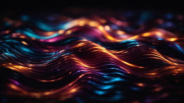 Abstract glowing flowing wavy lines on dark colorful background