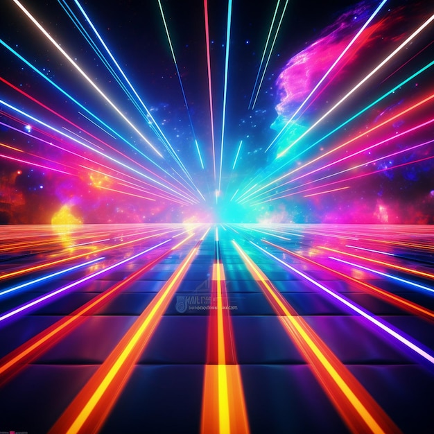 Abstract glowing fluorescent neon lines futuristic laser background d render