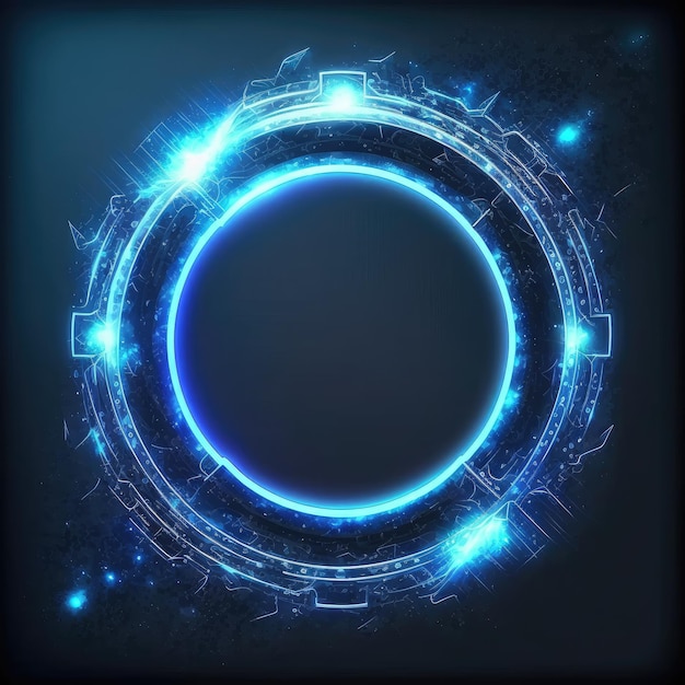 Photo abstract of glowing futuristic circle frame illuminated with neon blue light