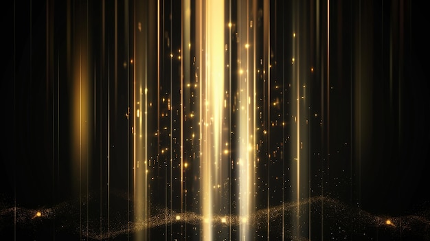 Abstract glowing gold vertical lighting lines on dark background with lighting effect AI Generative