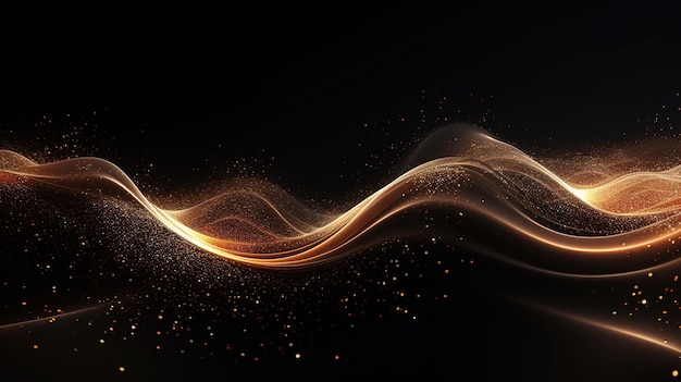 Abstract glowing golden element Shining wave on a dark background AI generated