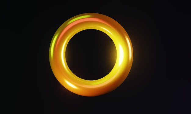 abstract glowing golden torus against dark background, 3d render