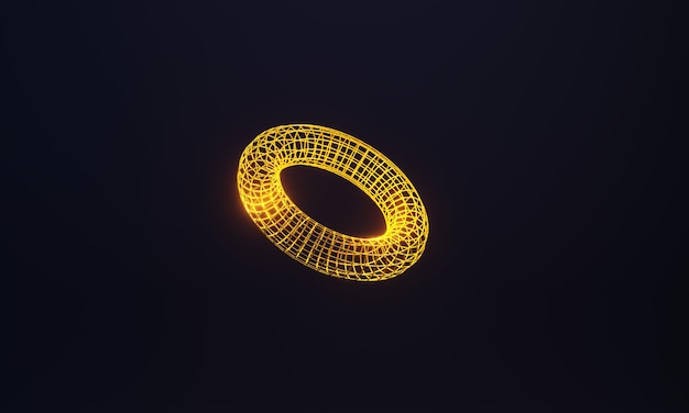 Photo abstract glowing golden wireframe shape against dark background 3d render