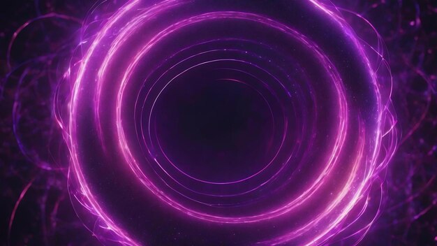 Abstract glowing looped circle made of purple lines of magical energy particles abstract background