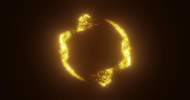 Abstract glowing looped circle of yellow golden lines of magical energy particles Abstract