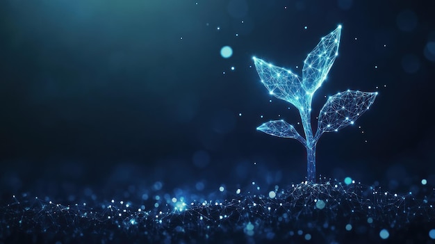 Abstract glowing plant seedling sprouting from soil