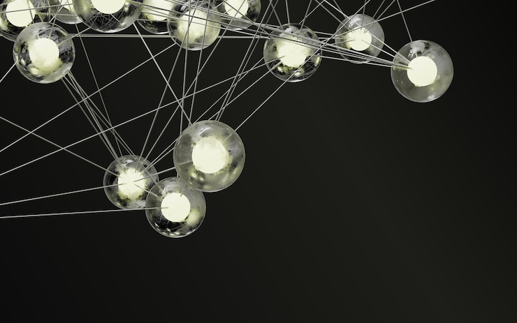 Photo abstract glowing plexus nodes network connected by lines on dark background