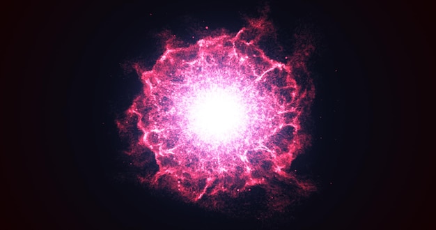 Abstract glowing red futuristic energy dust with waves of magical energy particles on a dark