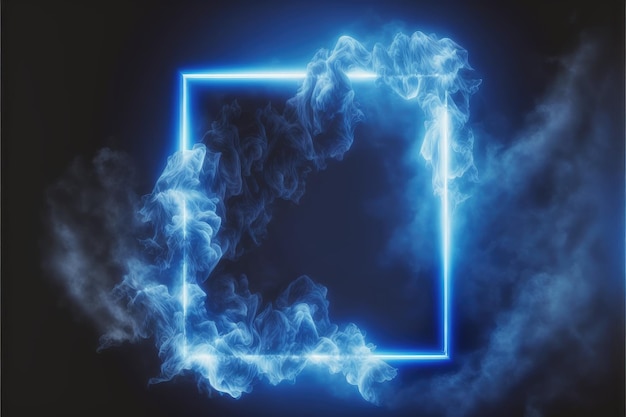 Abstract of glowing smoke square frame illuminated with neon light on sky view