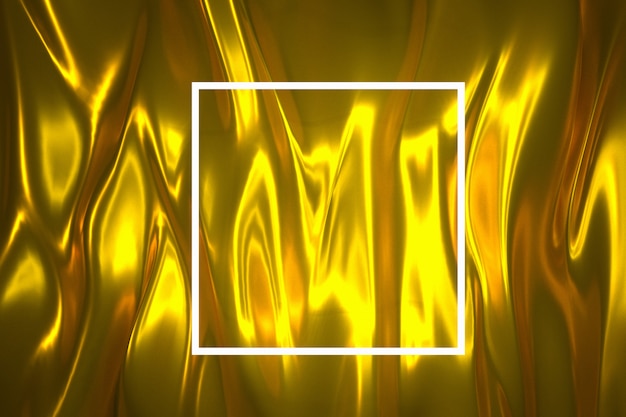 Abstract gold background illuminated with neon frame illuminated 3D illustration