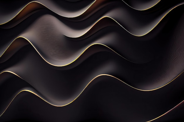 Abstract gold and black background with smooth shapes Generative AI