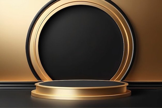 Abstract gold and black circle podium background