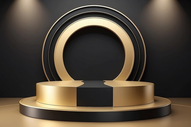 Abstract gold and black circle podium background