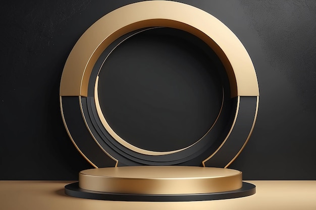 Abstract gold and black circle podium background