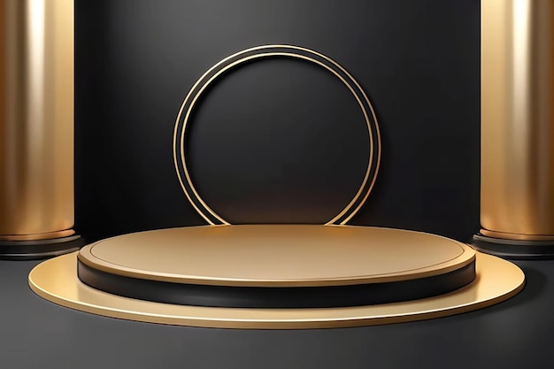 Abstract gold and black circle podium background