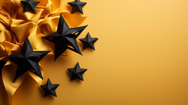 abstract gold and black stars on yellow background