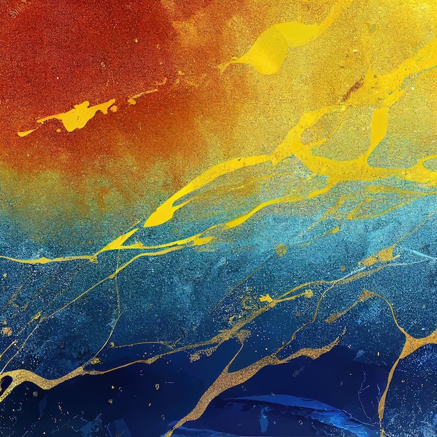 Abstract Gold Blue and Yellow Marble Background