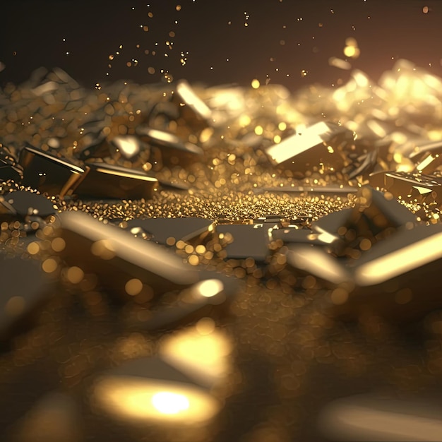 Abstract gold blurred background for wallpaper design Gold nuggets and gold dust 3D illustration