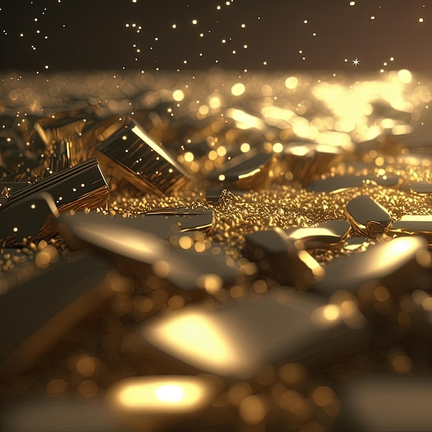 Abstract gold blurred background for wallpaper design Gold nuggets and gold dust 3D illustration