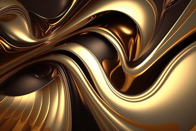 Abstract gold and brown glossy wallpaper Shiny wavy texture with creamy details