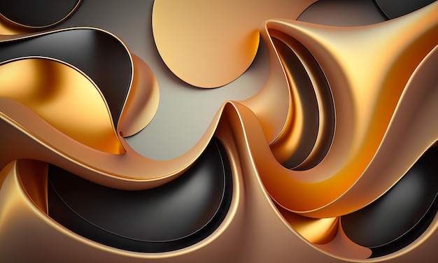 Abstract gold and brown glossy wallpaper with creamy details