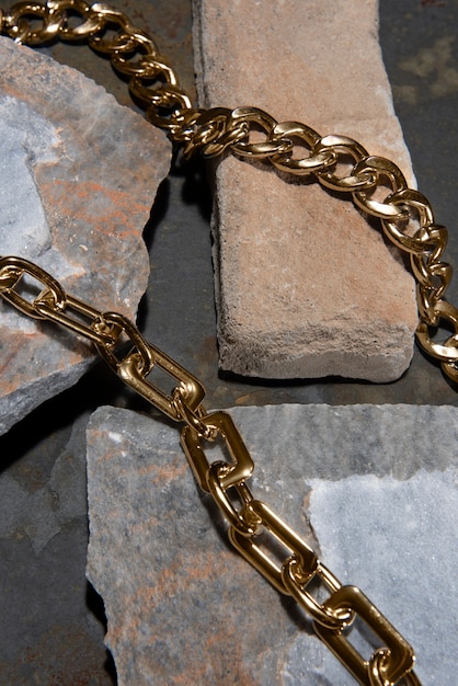 abstract gold chain jewellery presentation