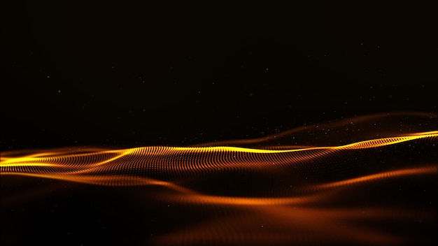 Abstract gold color digital particles wave with bokeh and light motion background	