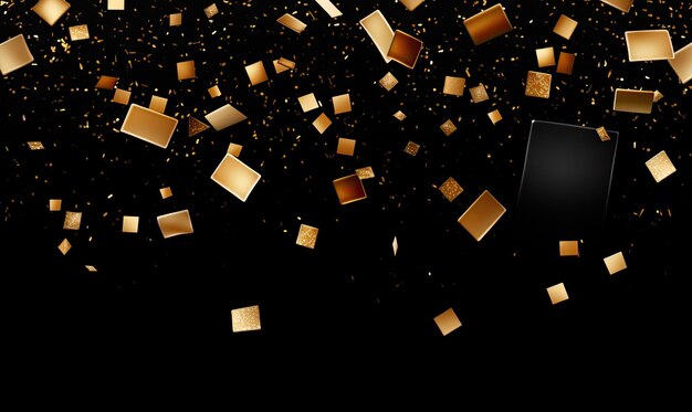 Abstract Gold Confetti on Black Background Vector Illustration