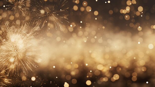 Abstract gold glitter background with fireworks