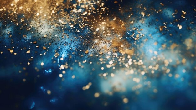 Abstract gold glitter lights on blue background