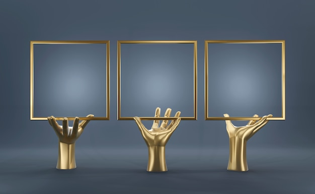 Abstract gold hand with blank frame
