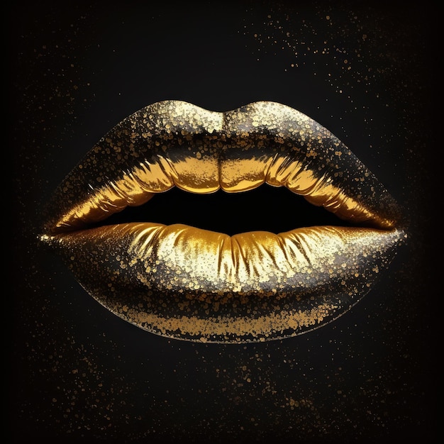 Abstract gold lips Golden lips closeup Gold metal art lip Beautiful makeup Golden lip gloss