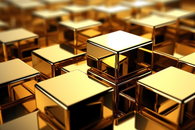 Abstract gold metallic background from cubes generative ai