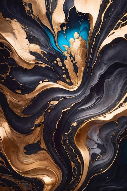 Abstract gold and plack paint marbling background