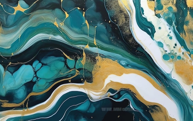 abstract gold and turquoise abstract painting