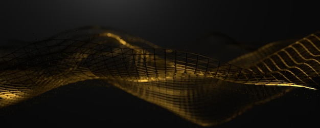 Fondo astratto della particella dell'onda dell'oro sul rendering 3d