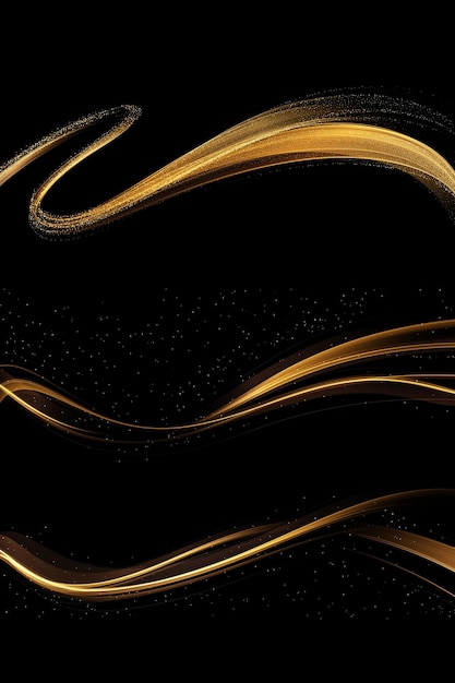 Abstract Gold Waves Shiny golden moving lines design element on dark background for greeting card and disqount voucher