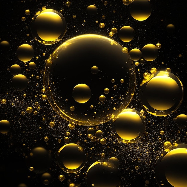 Abstract gold with small bubble black backgrounds with a glowing light effect