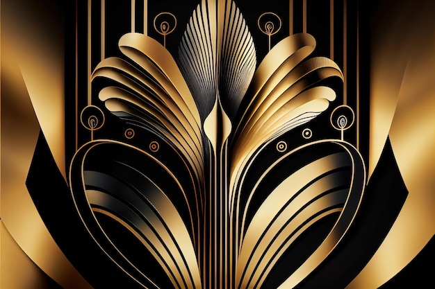 Photo abstract golden background on black art deco style d illustration geometric elements and expensive