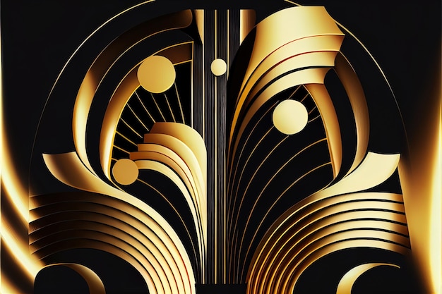 Abstract golden background on black art deco style d illustration geometric elements and expensive