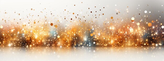 Abstract golden background with optical bokeh and defocused sparcles Banner on white backdrop