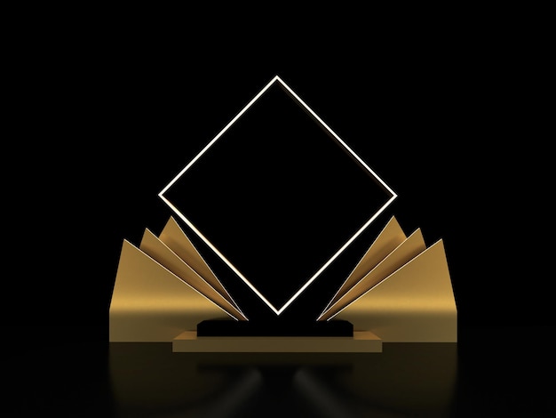 Abstract golden and black stage podium Luxury and modern platform for product display advertising with golden square and triangles background 3D Render